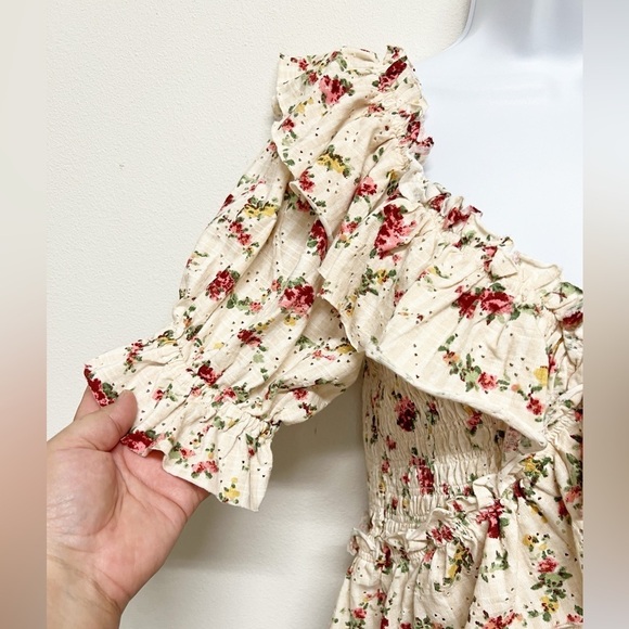 Free People Womens Striped Floral Eyelet Jersey Ruffle Favorite Girl Top Size XS - Picture 6 of 10